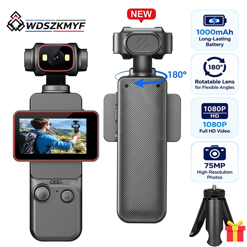 180° Lens 1080P Action Camera 90° Flip Screen Portable Cam for YouTube Vlog Entry Video Recording Photographic Camera for Bike