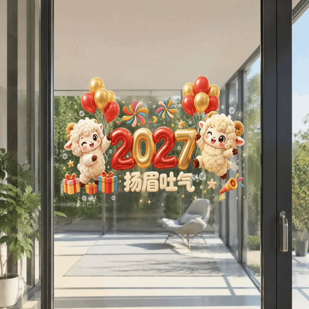 Waterproof 2027 Static Cling Decal DIY Exquisite Goat Year Glass Window Sticker Removable Static Large Two-sided Door Stickers