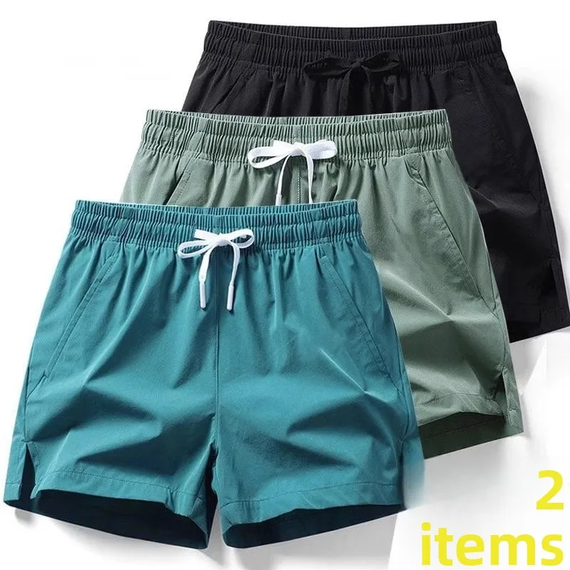 

Summer Thin Ice Silk Casual orts Men Loose Qui Dry Tee-Quarter Running Fitn Swimming Training Sports Four-Piece Pants