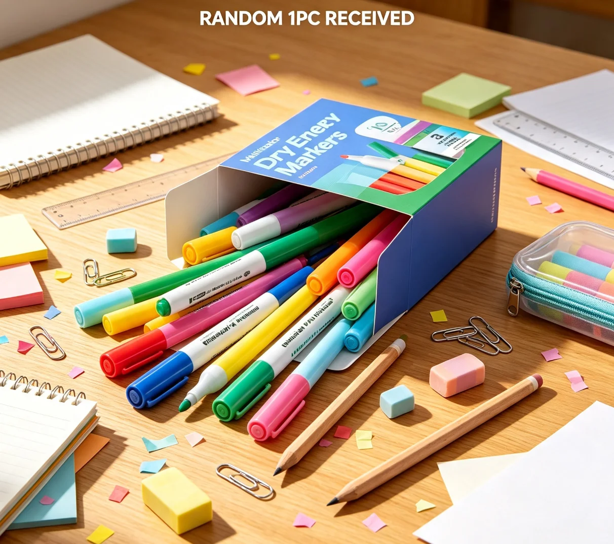 Random Assorted Stationery Mystery Blind Box, Mixed Markers, Gel Pens, Colored Pencils, Office Student Writing Art Supplies Surprise Gift