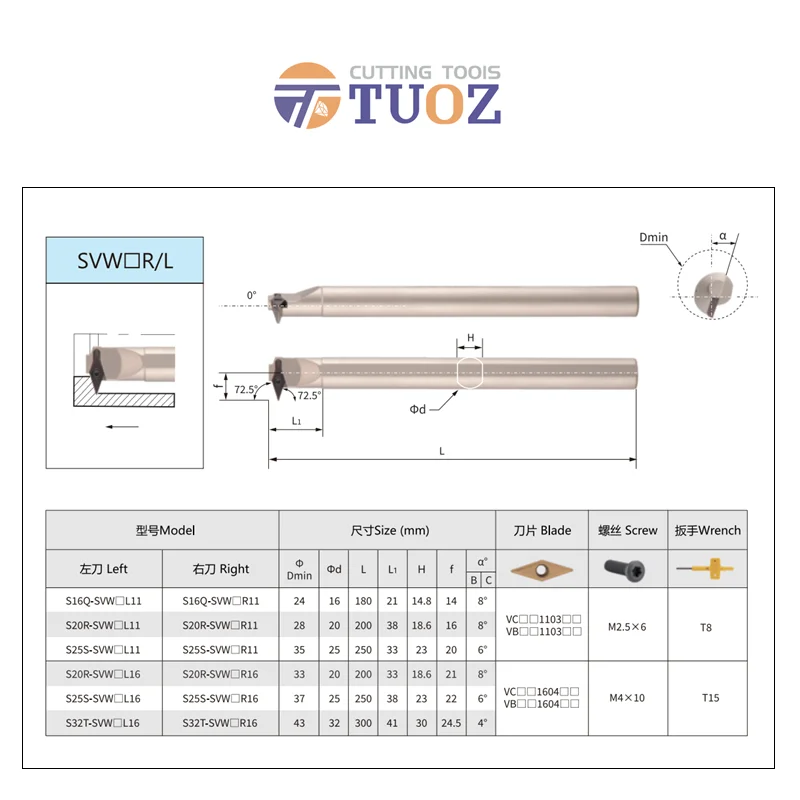 SVWCR 72.5 de alta calidad °   Herramientas de torno S16Q S20R S25S SVWCR11 SVWCR16 16MM 20MM 25MM insertar herramientas de torneado interno VCMT