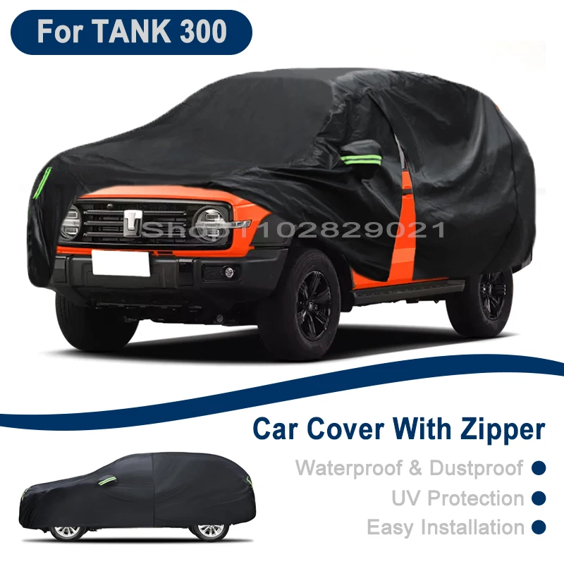 For TANK 300 Full Car Cover - Outdoor Universal Full Body Cover With Side Zipper, Waterproof Dustproof Sunshield
