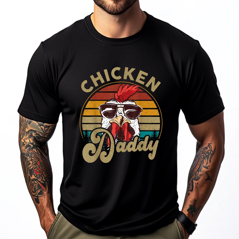 

ChickenShirt Chicken Daddy Vintage 70S Chicken Dad Retro T Shirt Men 100℅ Cotton Natural Camisetas De Hombre Tshirt