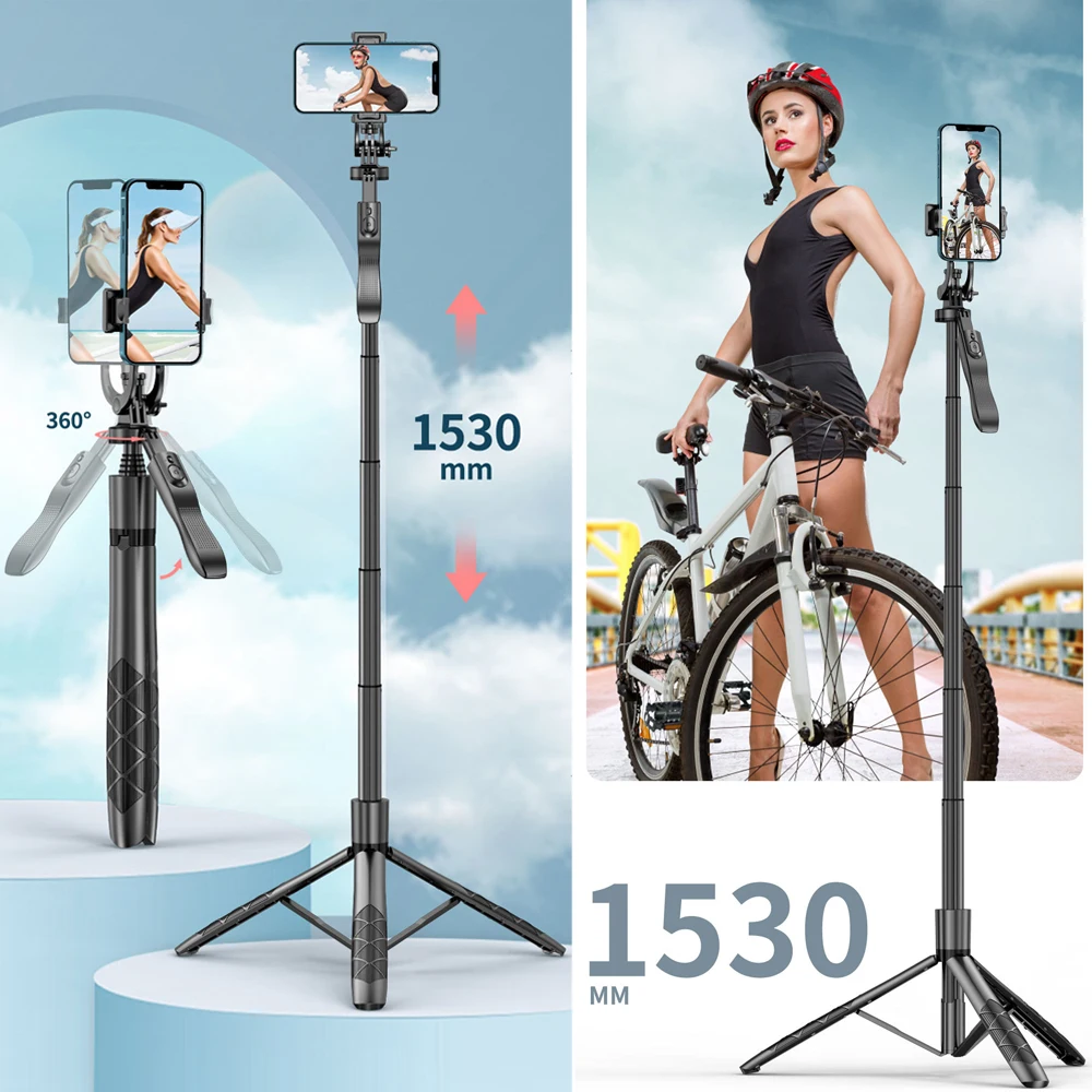 1530mm-L16 Wireless Selfie Stick Tripod Stand Foldable Monopod for Gopro Action Cameras Insta360 Ace Pro X3 Phones Steady Stand