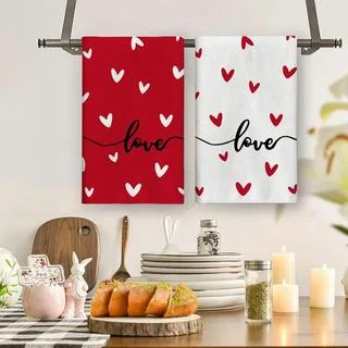 2-Pack Modern Polyester Kitchen Towels, Super Absorbent with Cartoon Heart Design, Machine Washable and Reusable Hand Towels, Suitable for Home\Kitchen\Bathroom\Car\Window Cleaning - Soft Knitted Cloth Napkins, Valentine's Day Decoration