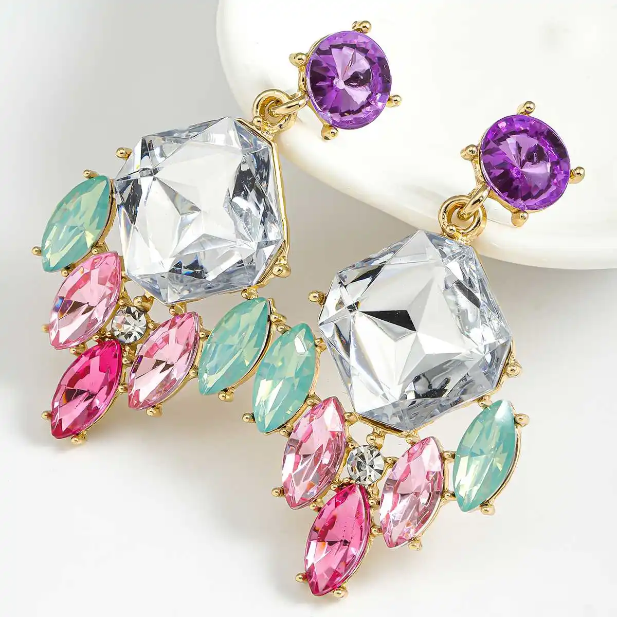 

Fashion Colorful Crystal Flower Earrings For Women Luxury Retro Statement Piercing Ear Accessories Wedding Bride Jewelry Gift