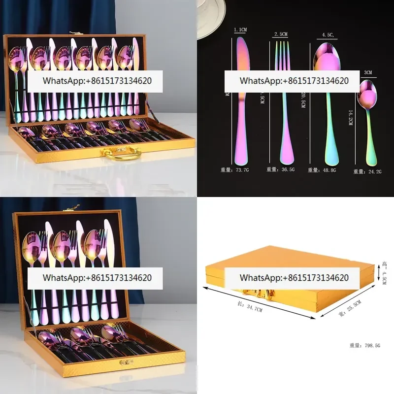 24 Piece Stainless Steel Cutlery Set Western Style Steak Knife Fork Spoon Light Luxury Tableware Gift Set for Dining
