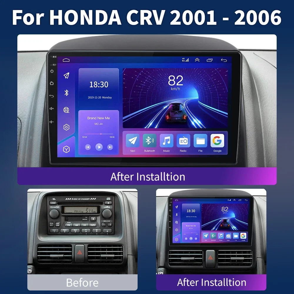 

GPS Navi 9 inch Car Multimedia Radio Video Player for Honda CR-V CRV 2 2001 - 2006 Android OS 4G Bluetooth Carplay Button Lights