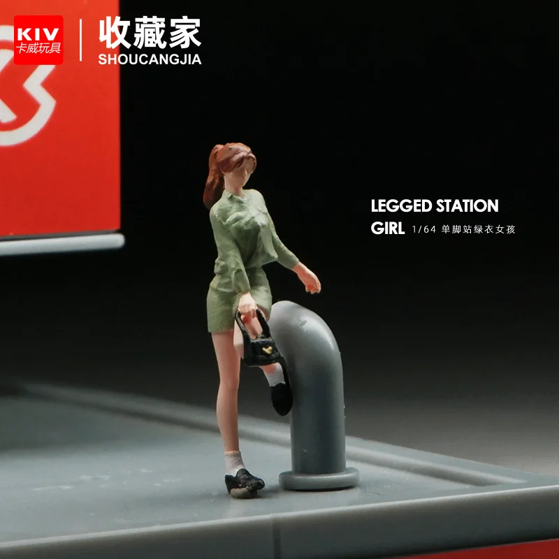 1/64 scale carry-bag ponytail girl miniature doll, colored figurine for macro photography shooting, character small prop sandbox
