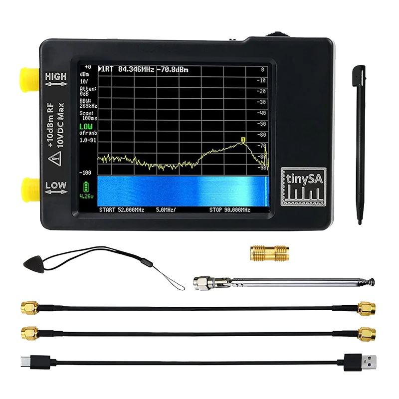 

Для анализатора спектра TinySA, вход MF/HF/VHF UHF Для 0,1-350 МГц и вход UHF для генератора сигналов 240-960 МГц