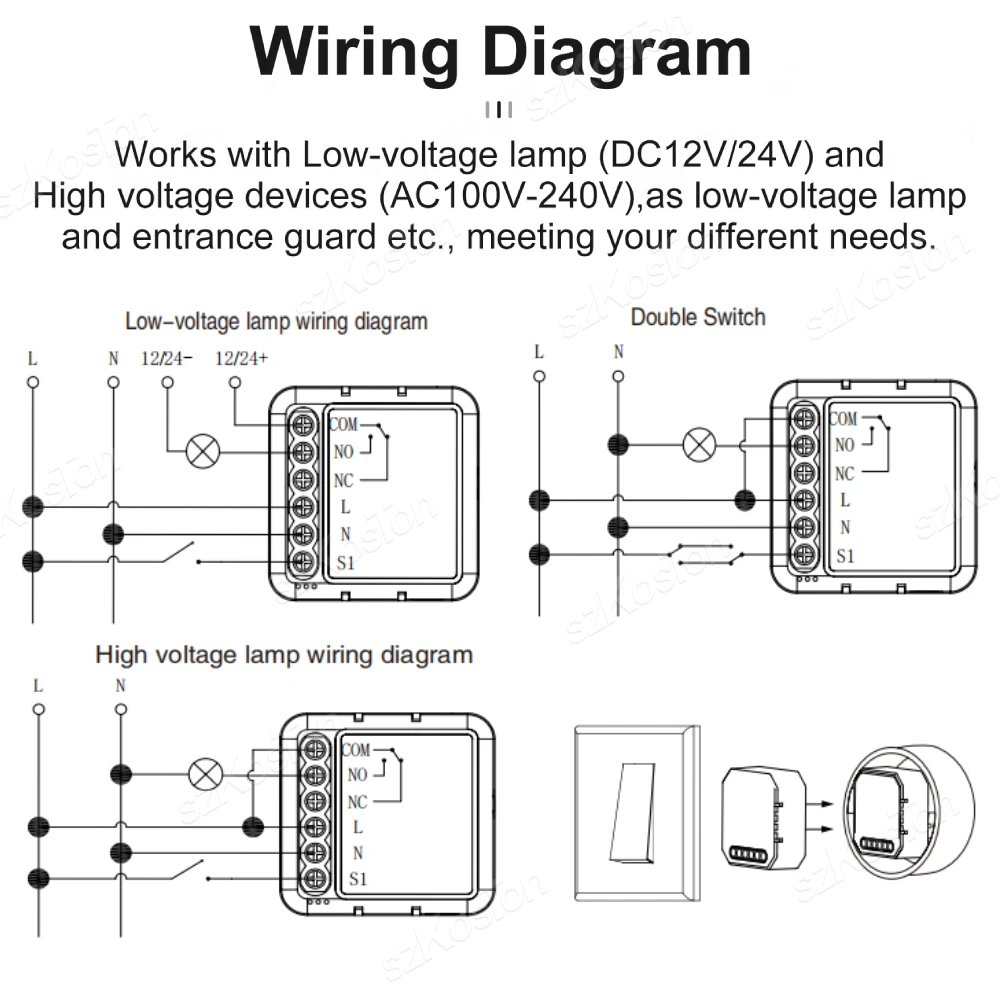 Tuya ZigBee3.0 WiFi Smart Switch Module DC 12/24V AC 100-240V Dry Contact Smart Home 5A Breaker Relay Works with Alexa Google