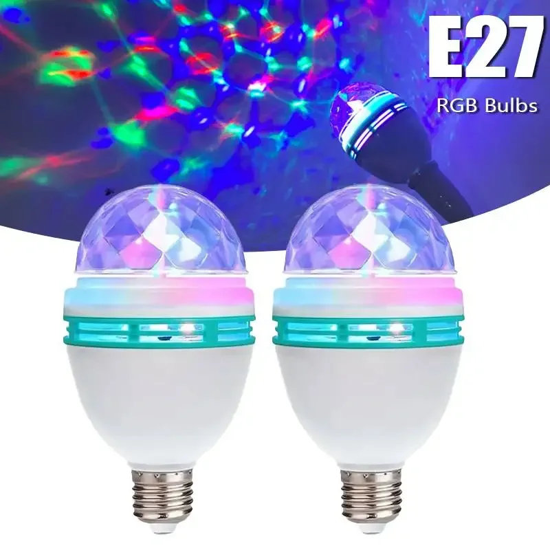 E27 Disco Light Rotating RGB Party Lamp LED Strobe Light Crystal Disco Bulb for Birthday Party Club Bar KTV Halloween Christmas