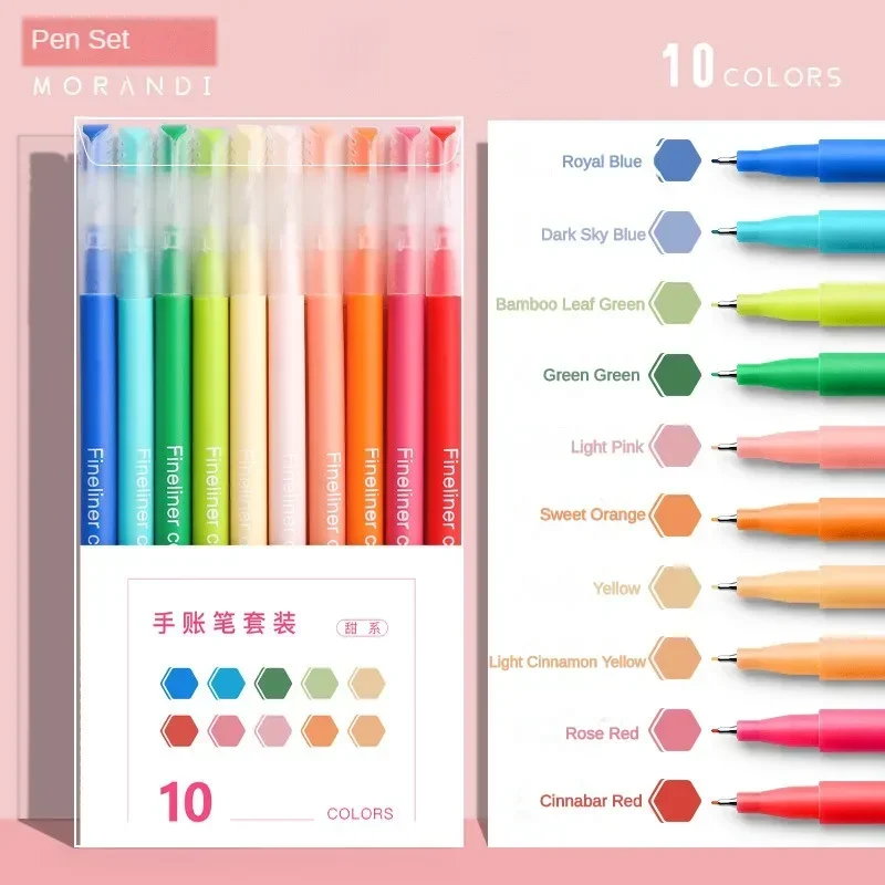 10PCS/Set Multi Color Gel Pens Set Micron Tip Quick Dry Ink Marker Liner Highlighter Drawing School Office Supplies Stationery