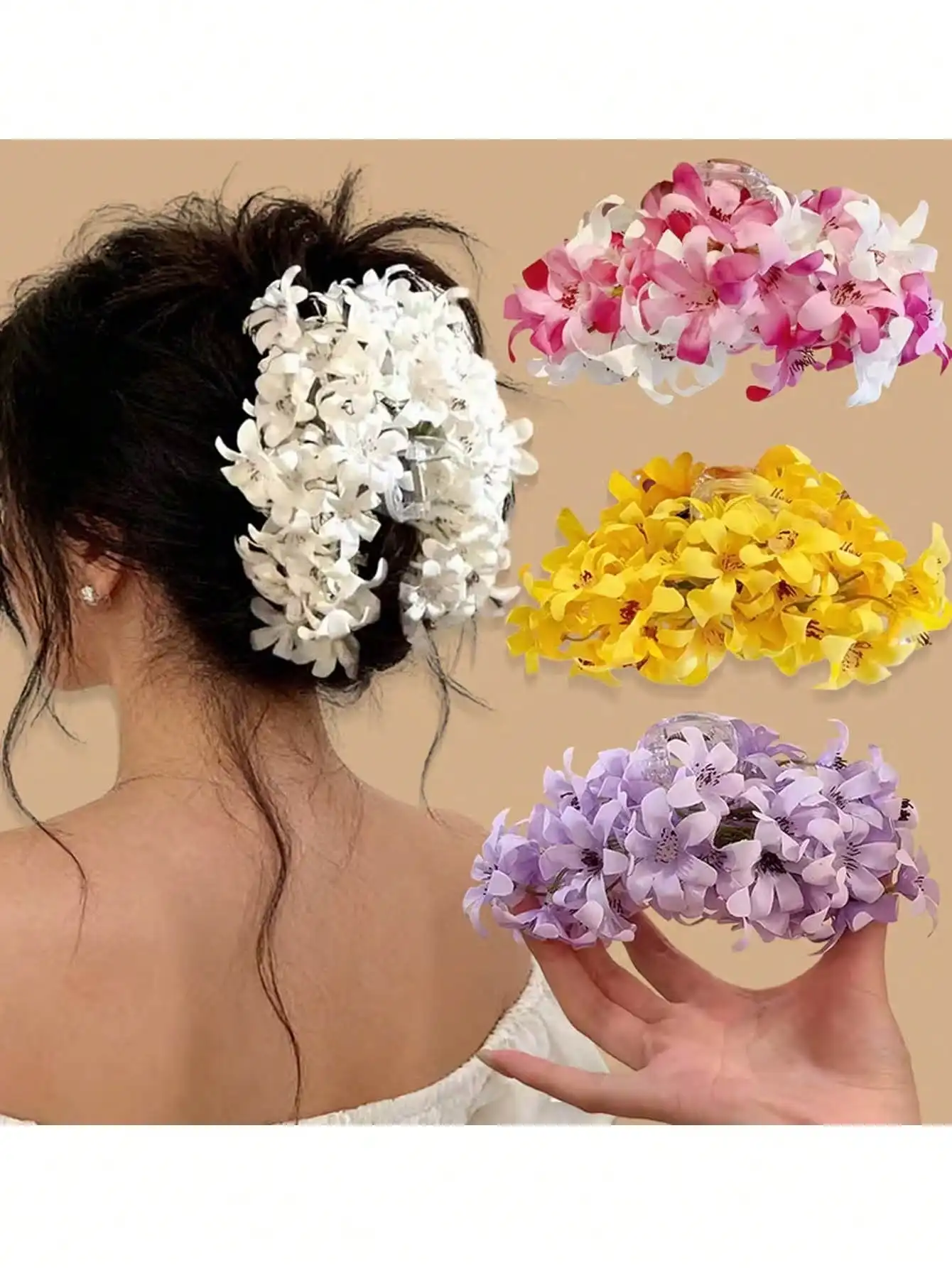 

1pc Large Realistic Flower Hair Clip, Size 13cm, Elegant Floral Hair Clip, Women's Fashion Hawaiian Style Flower Bun Hair Clip