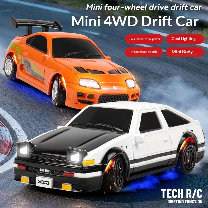 Cross Border 1:64 Mini Desktop Drift RC Car Proportional Throttle 4WD 2.4G Cool Chassis Light Model Vehicle