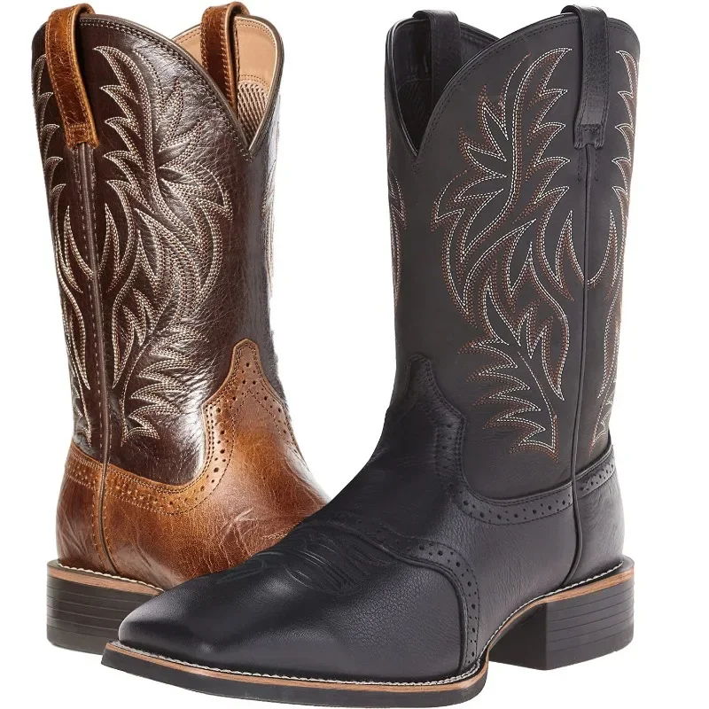 Men High Boots Embroidery Retro Handmade Mens Boots Western Cowboy Boot Pointed Toe Boots Hand Stitching Outdoor Men's Shoes