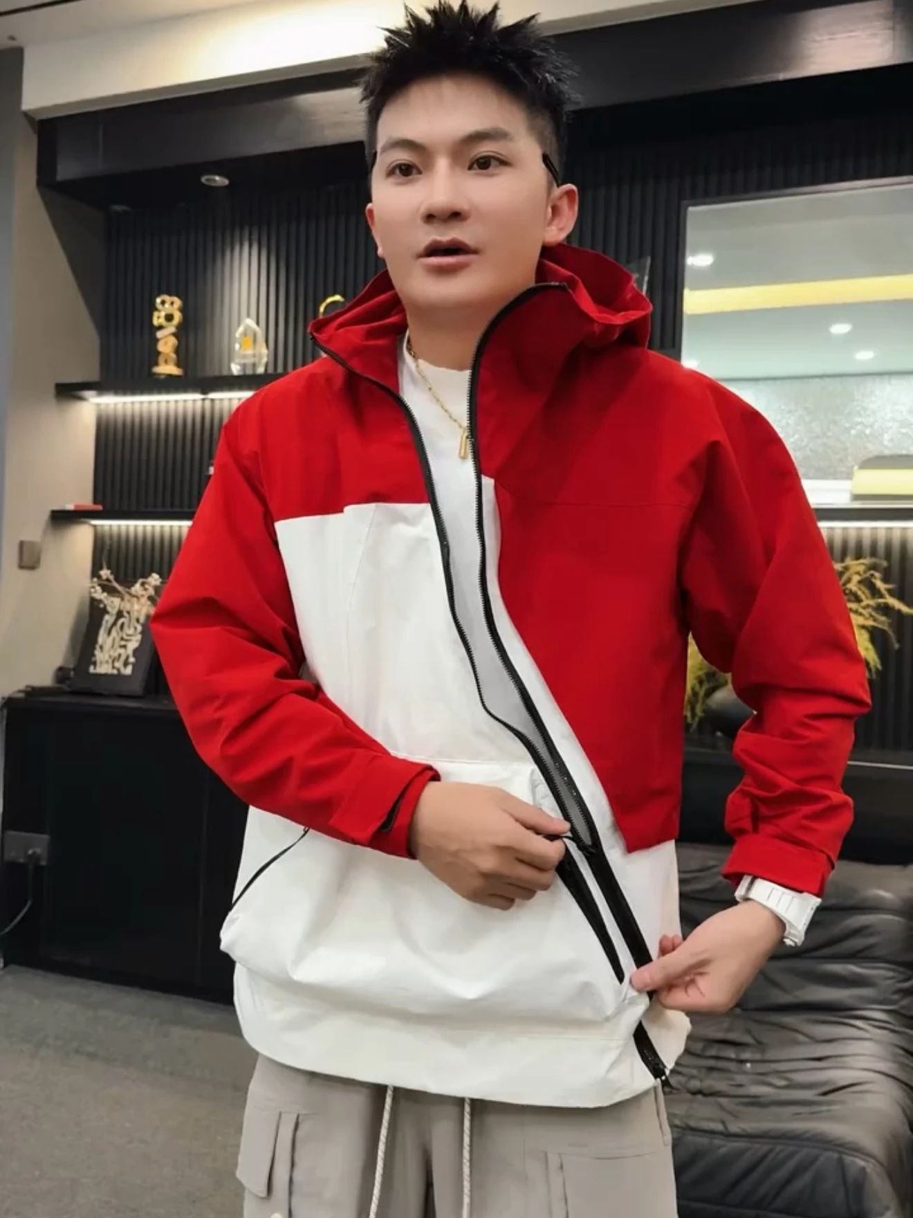 

Мужская демисезонная куртка свободного кроя с капюшоном, на молнии, из ветрозащитной полиэстеровой ткани, для активного отдыха и работы