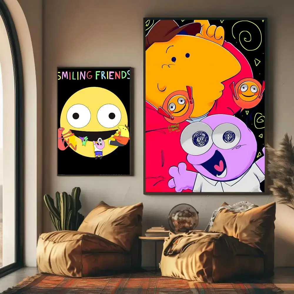 Smiling Friends Poster Self-adhesive Wall Mural Art Waterproof Sticker For Bar Room Decor High Quality Print Gift