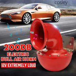 Car Horn Red Horn Electric Bull Horn Cow Sound Metal Horn for Truck Train Boat Motorcycle Car Truck Boat Super Loud 12V 200db