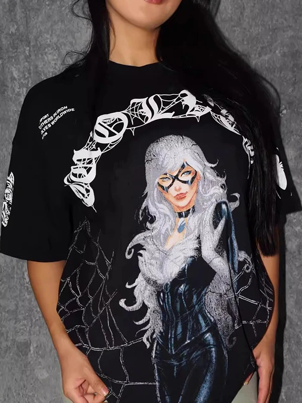 

Large Size 300 Pou Wolf Head Collaborative Vintage Waed Pure Cotton ex Fitn ort Sve T-irt Mid-Length Top