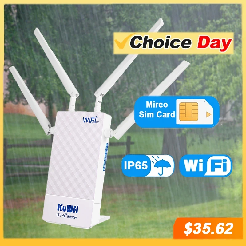 KuWFi Outdoor Waterproof 150Mbps 4G Lte Wireless Router WIFI Coverage CPE Router with WAN/LAN Port Detachable Antenna for Camera