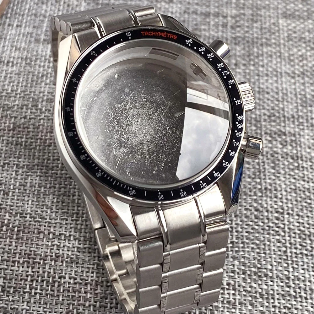 40mm VK63 Silver Watch Case Blue Green Black Silver Insert For VK63 Quartz Chronograph Movement Steel Bracelet Watch Parts