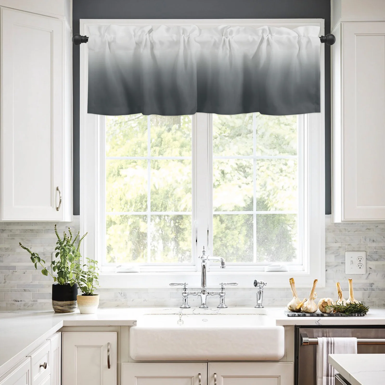 ZEDLIYU Valances for Windows Kitchen Living Room Small Window Valance Ombre Gradient Grey 1 Panel, 42 x 12 Inch