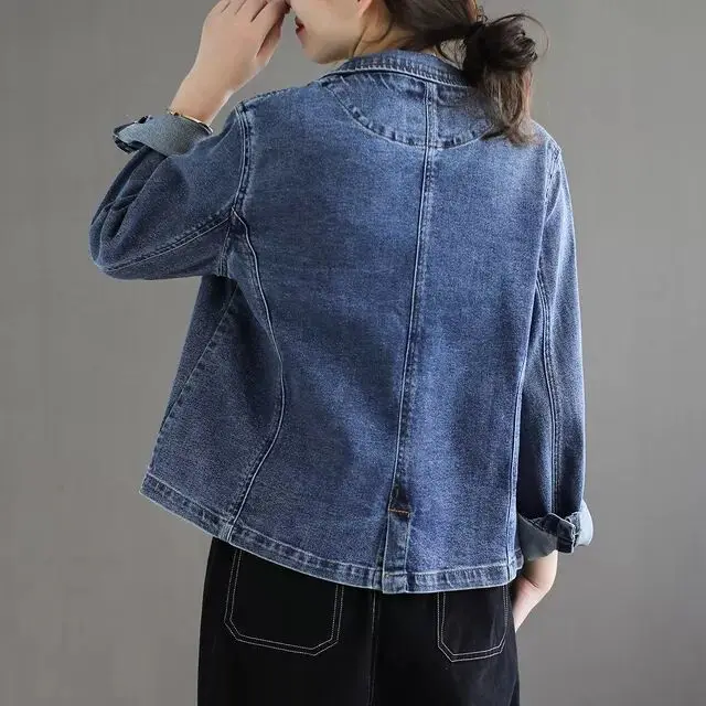 Women Suits Denim Short Jackets New Spring Autumn Casual Jackets Female Fashion Loose Long Sleeve Cardigan Denim Tops Streetwear