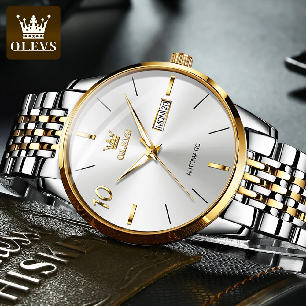 OLEVS 6632 reloj mecánico Original para hombre calendario de acero inoxidable impermeable luminoso Simple clásico reloj automático de lujo