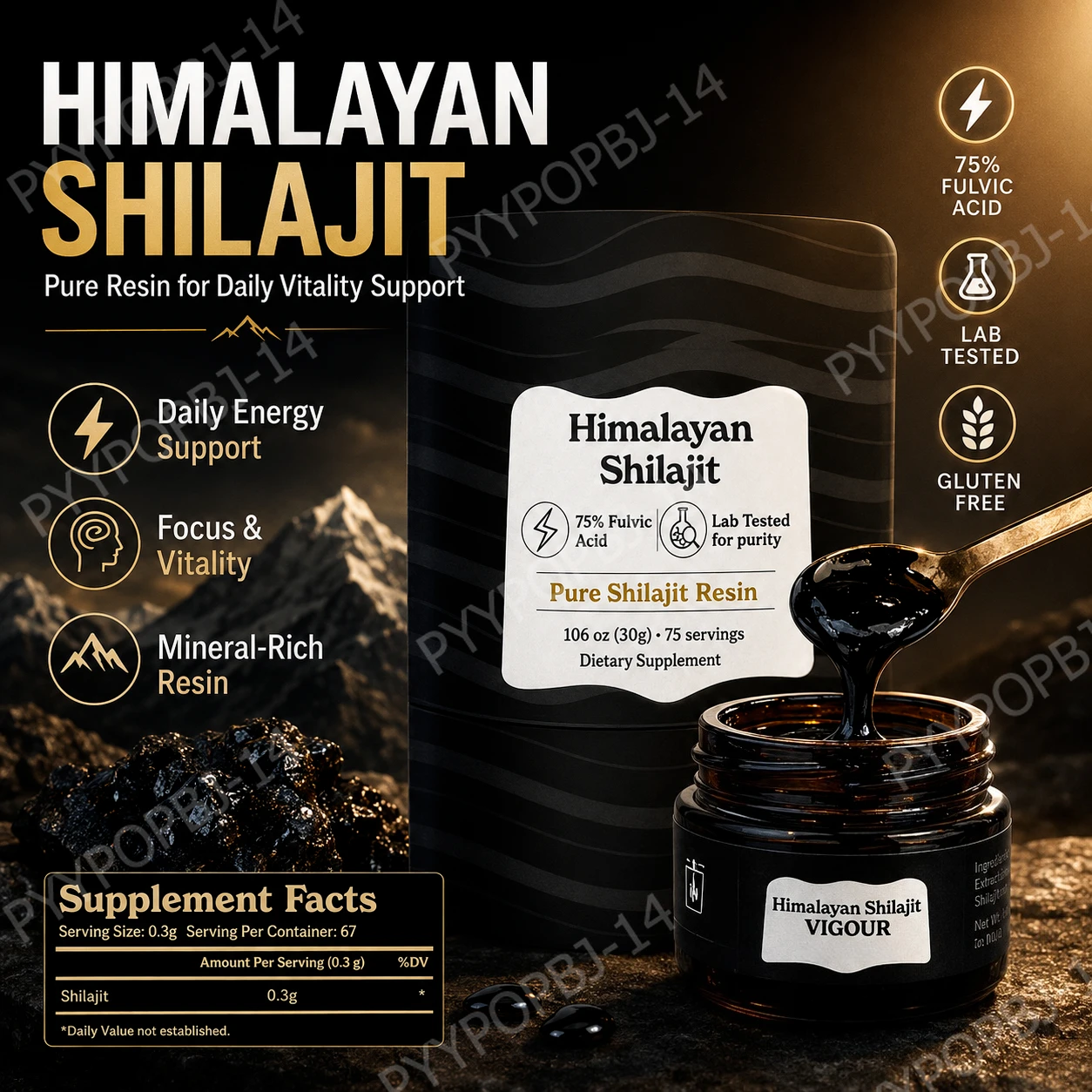Shilajit Resin Pure - Himalayan Shilajit Resin Murni 75% Asam