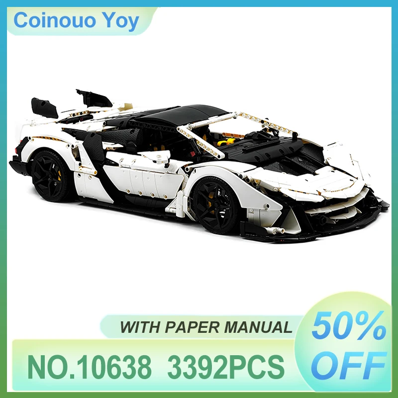 High-end técnico rc 1:8 velocidade branca veículo esportivo goly 10638 blocos de construção modelo corrida quebra-cabeça brinquedos diy presentes de natal criança