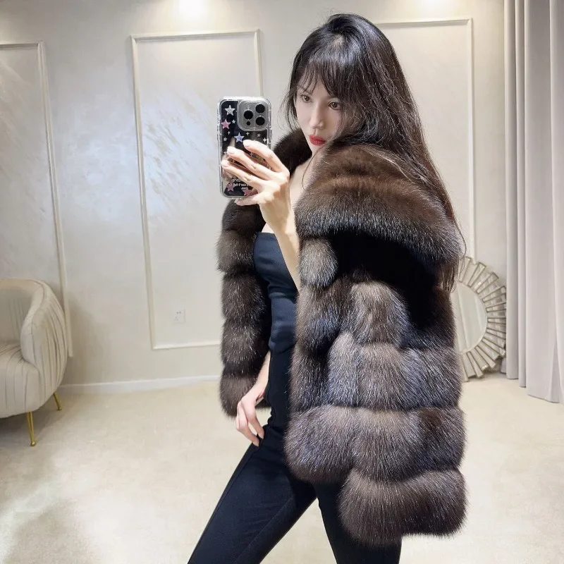 Autumn Winter Women's Fashion Classic Flared Sleeve Thickening Warm Imitation Fur Coat Women's Large Lapel Pockets Hooded Jacket