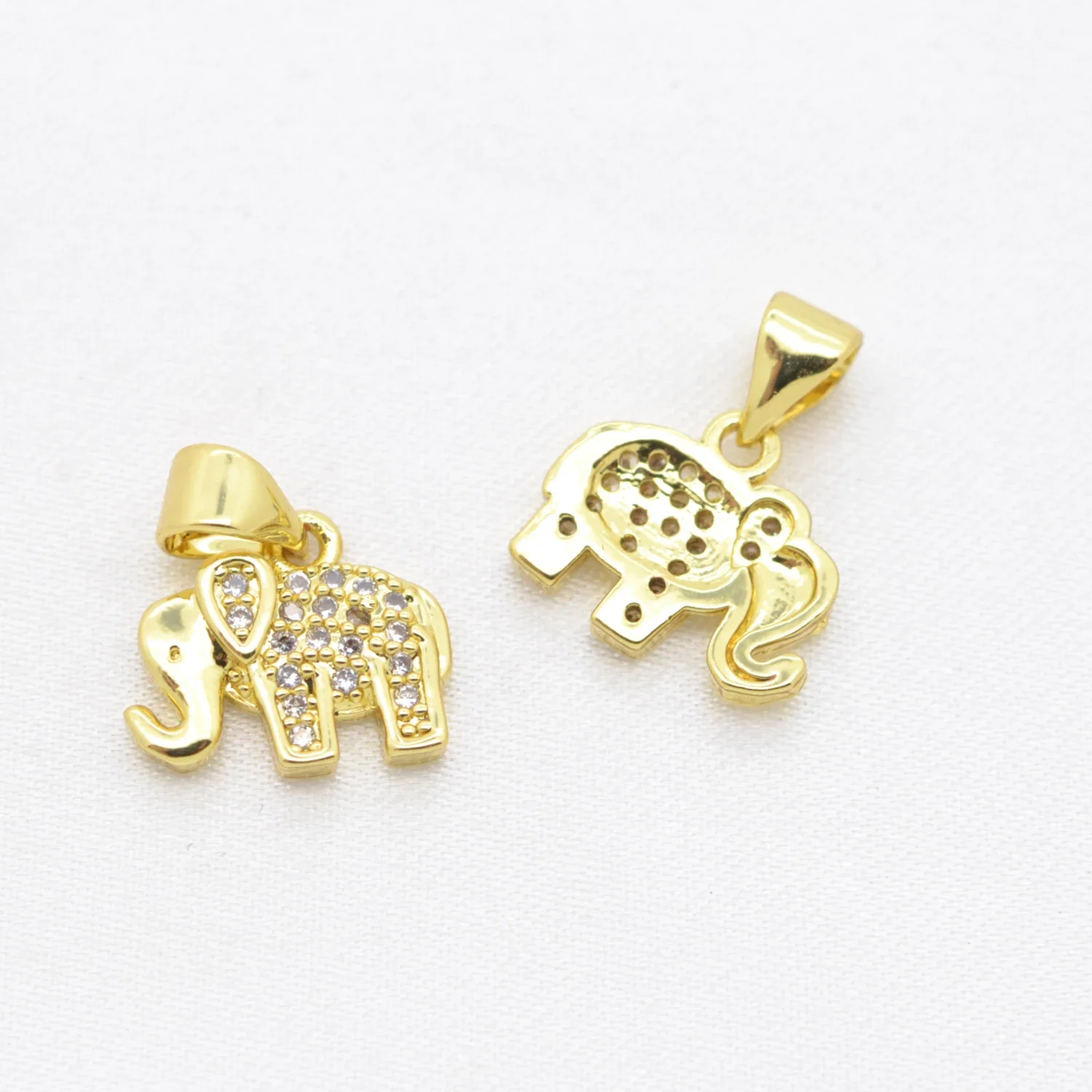 17 Pcs Brass Zircon Pendant Diy Bracelet Necklace Earring Jewelry Making Parts Elephant Heart Star Horseshoe Hollow Accessories