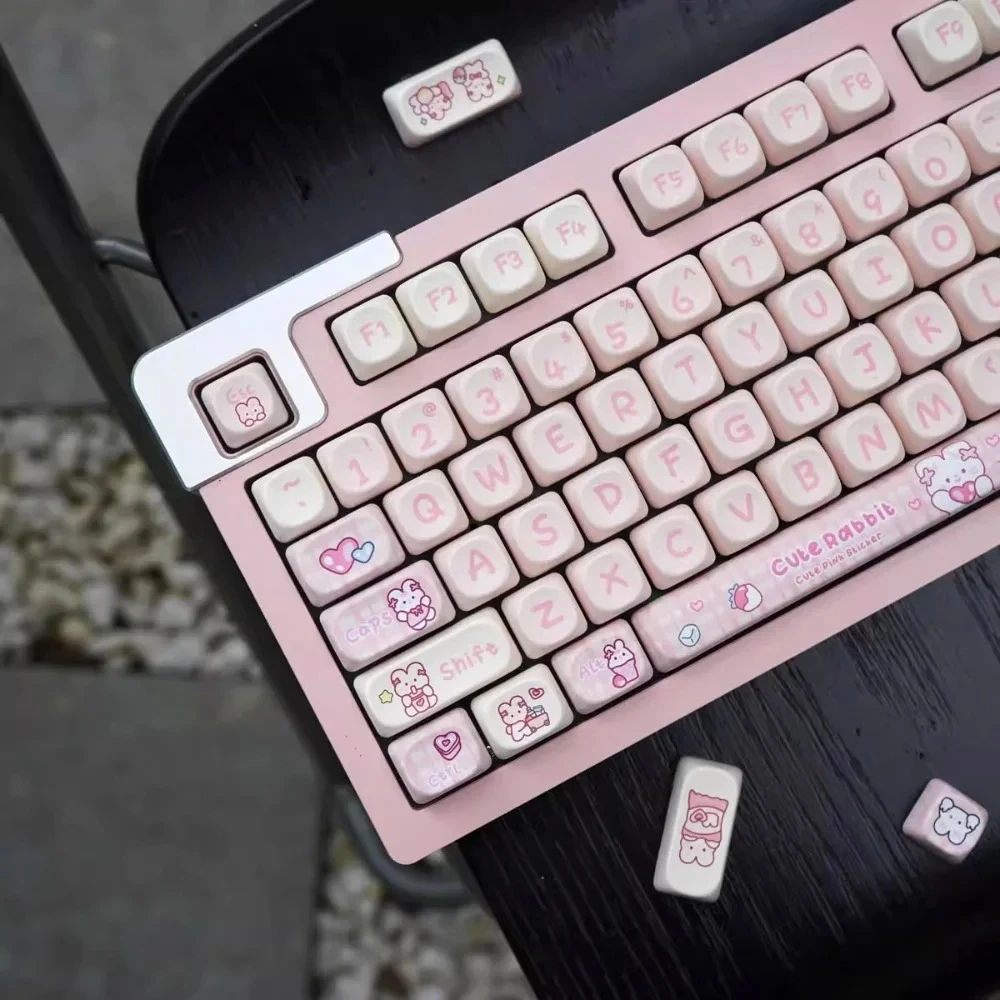 

Pink Bunny Mechanical Keyboard, MOA Keycap Set, Girls PBT, Cute, Personalized, 148 Keys Large Full Set