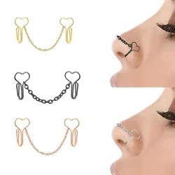 Aço inoxidável nariz falso Piercing Anel, Coração Nariz Cuff Cadeia, Clip-On Jóias, Nariz, 1Pc