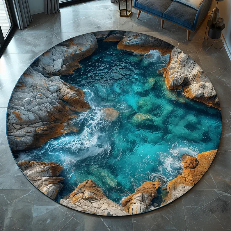 Round 3D Deep Ocean Vortex Illusion Rug – Whirlpool Design for Living Room Bedroom Gamer Room Decor