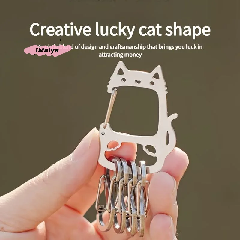 M-Outdoor Travel Lucky Cat Stainless Steel Keychain, Portable Creative Hook S-hook, Sturdy And Durable