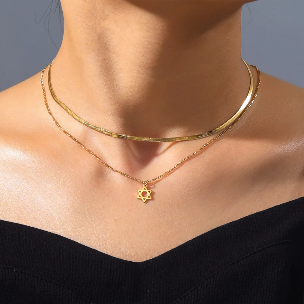 Unift Israel Star of David Necklace Vintage Ethnic Magen David Jewish Star Amulet Jewelry Stainless Steel Necklace for Women Men