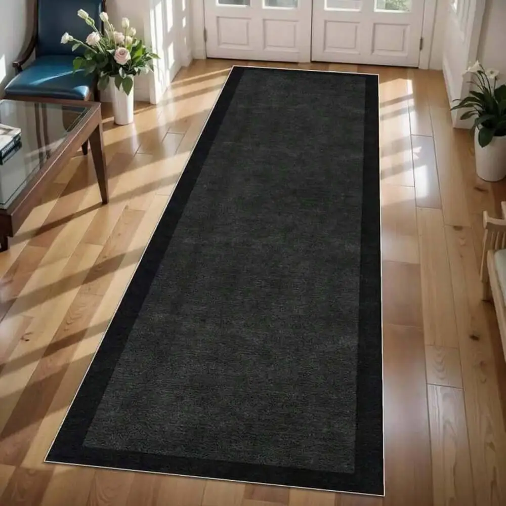 Black Minimalist Long Rug, Flat Printed Floor Courtyard Garden Entrance Mat, Suitable For Camping, Corridor, Living Bedroom,
