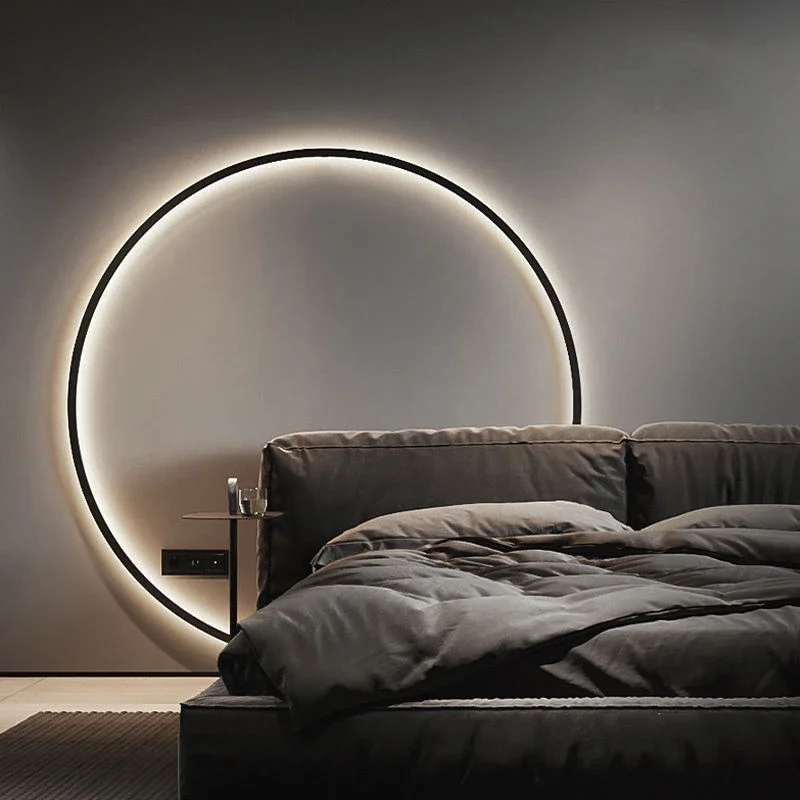 

LED Modern Simple Ring Round Wall Lamp Designer Decor Circle Nordic Lustres Living Room Bedroom Remote Control Sconce Lighting