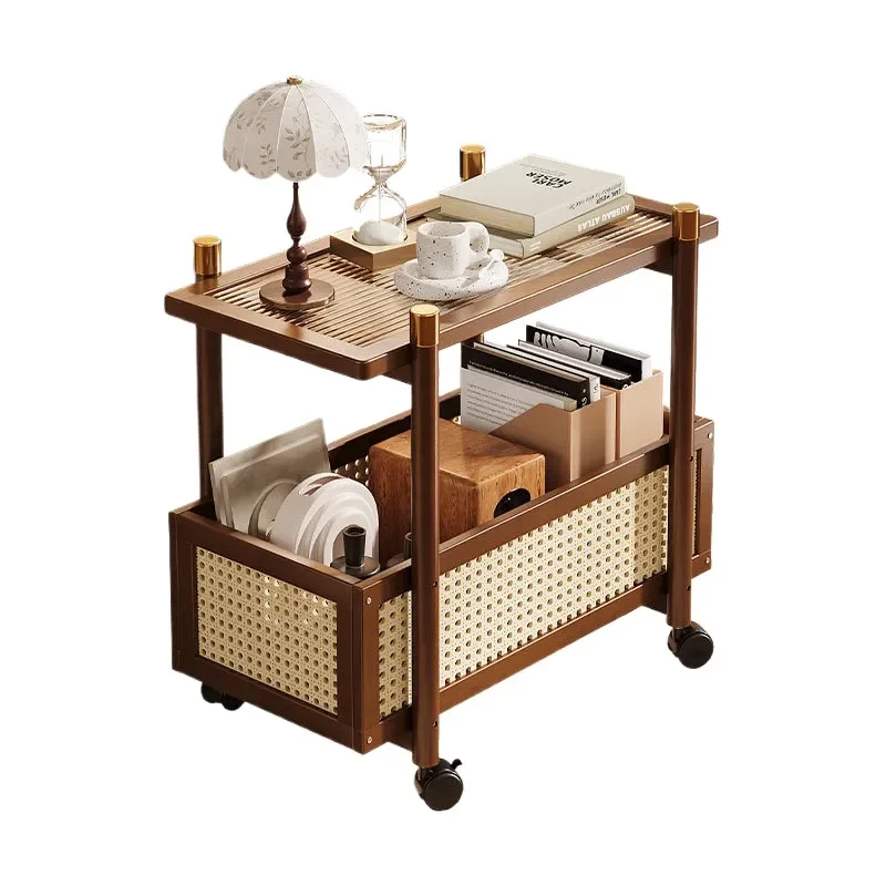 Mobile Side Table with Shelves for Living Room Sofa Edge Multi Tier Storage Rack for Snacks Books Small Coffee Cart