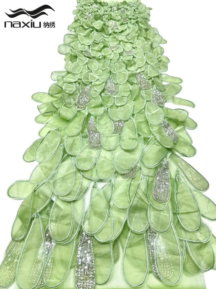Madison Luxury Elegant 5 Yards 3D African Heavy Beads Sequin Nigerian Gorgeous Sequins Mesh Lace Fabric For Wedding Dress