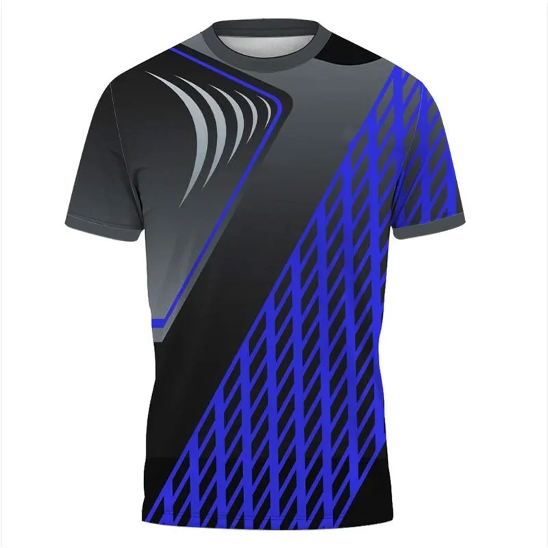 Square Plaid Design T-shirt 3D Printing Outdoor Sports T Shirt Round Neck Short Sleeve for Running Men Summer Tee Shirts Top