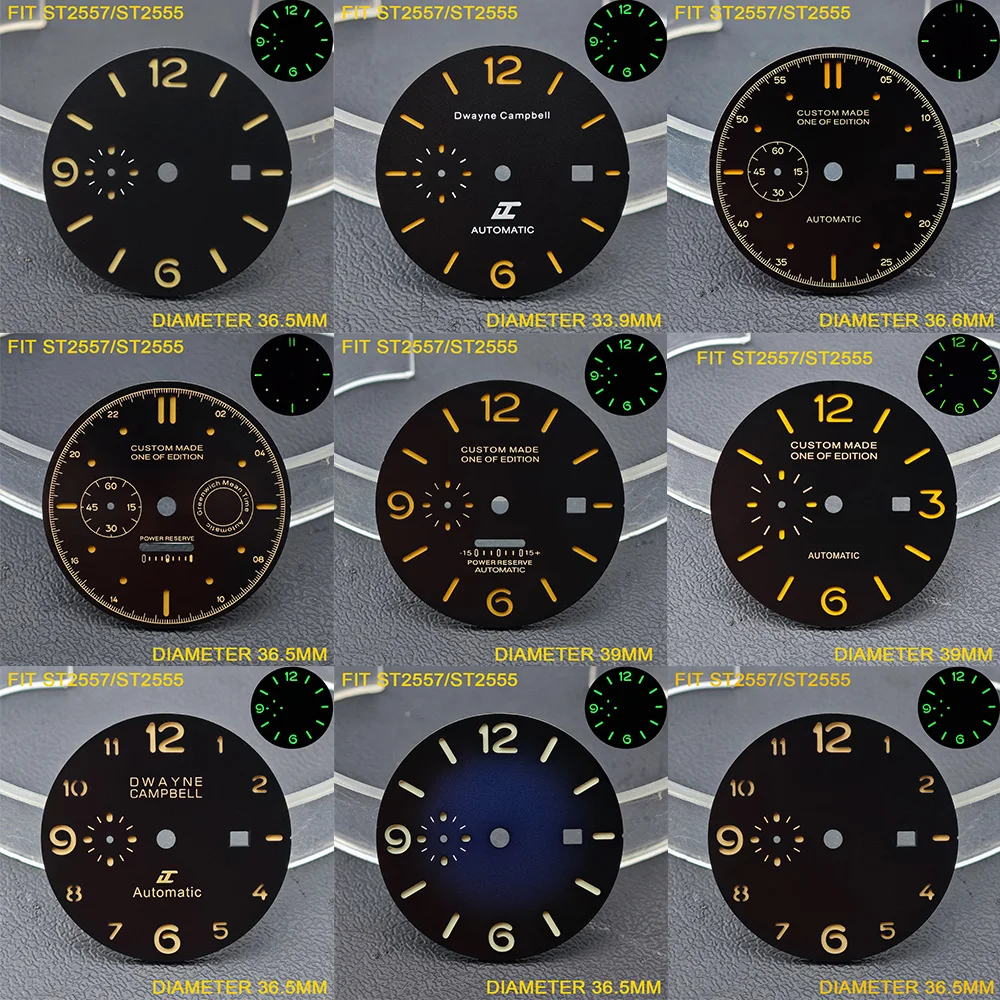 قرص معقم مضيء باللون الأخضر بقطر 33.9/36.5 ملم لحركة النورس GMT ST2557/ST2555 مع تقويم واحد، شعار مخصص ذاتي الصنع