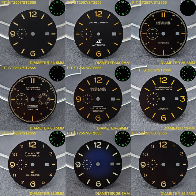 Średnica 33,9/36,5 mm Zielona świecąca sterylna tarcza dla mechanizmu Seagull GMT ST2557/ST2555 z pojedynczym kalendarzem, niestandardowe logo DIY