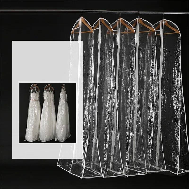 Water Dust Proof Cover PVC For Ceremonial Dress Hanging Organizers Transparent Women Robe Wedding Dress Clothes Storage Bag