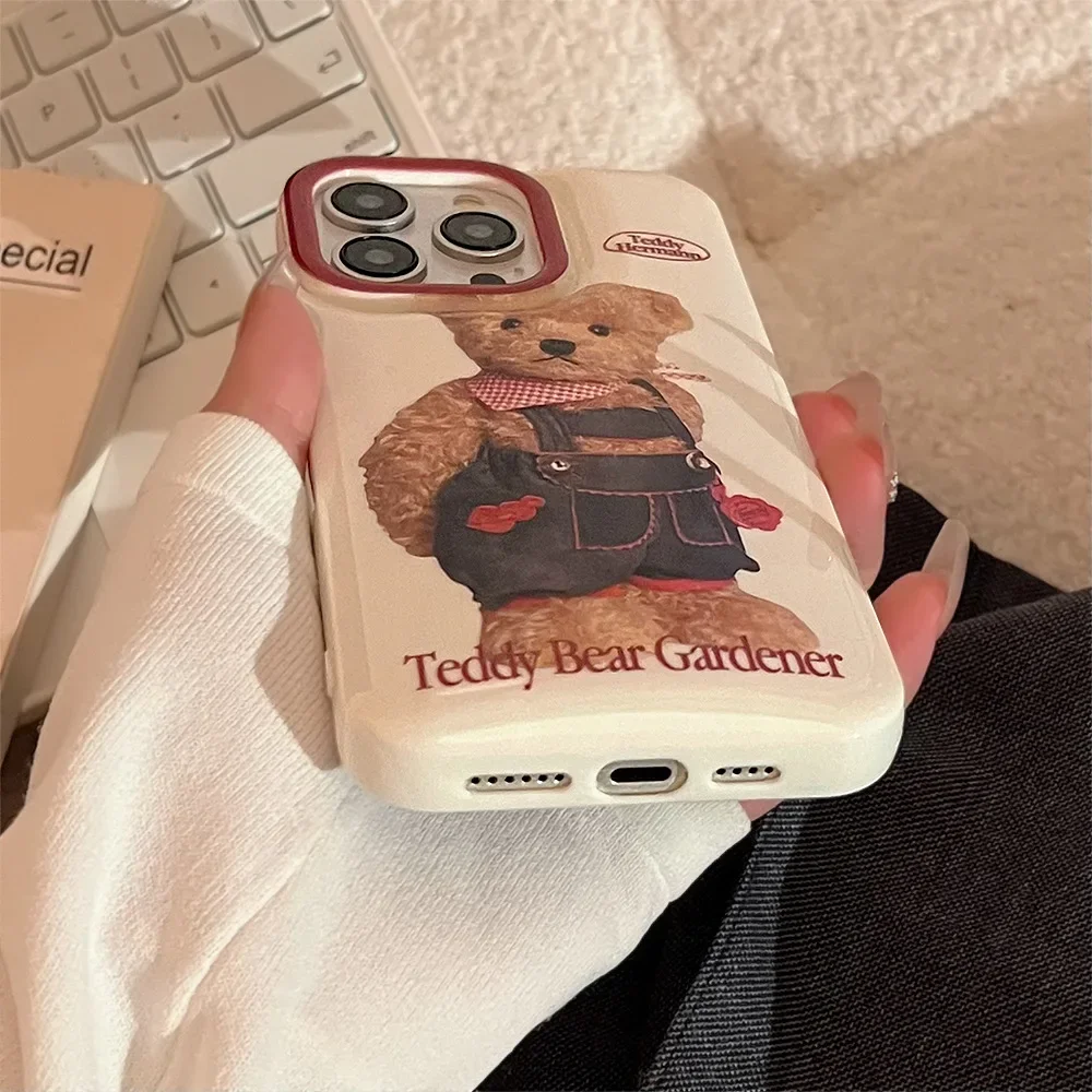 Etui na telefon Retro Plush bear doll art do iPhone 16 15 14 13 12 Pro Max Xr 14 15 16 Plus Etui Cute cartoon shockproof Soft Cover