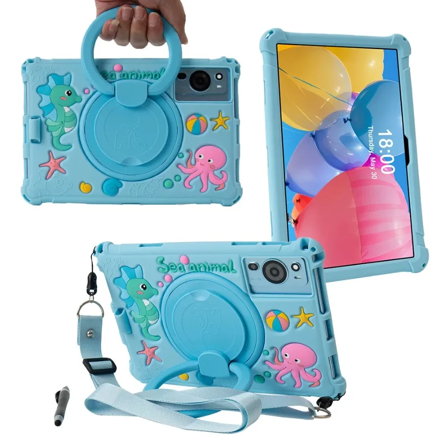 Cartoon Tablet Cover For Teclast M50 Mini 8.7 T50HD T50 HD 11 M40 SE Plus P20 HD P30 M40Plus Kids Silicone Rotation Stand Case