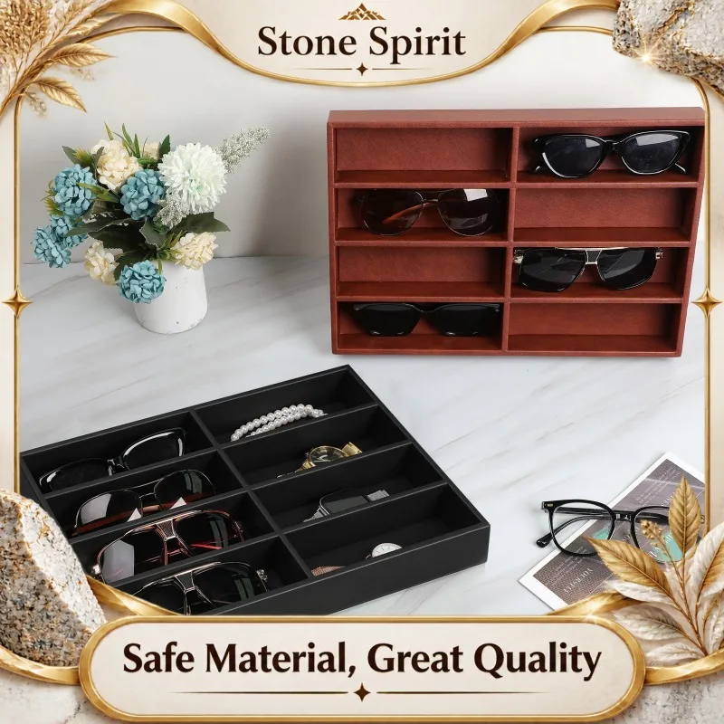 Designer Leather Eyewear Tray, Multi-Purpose Display Organizer for Sunglasses Jewelry, Elegant Entryway Table Centerpiece Use