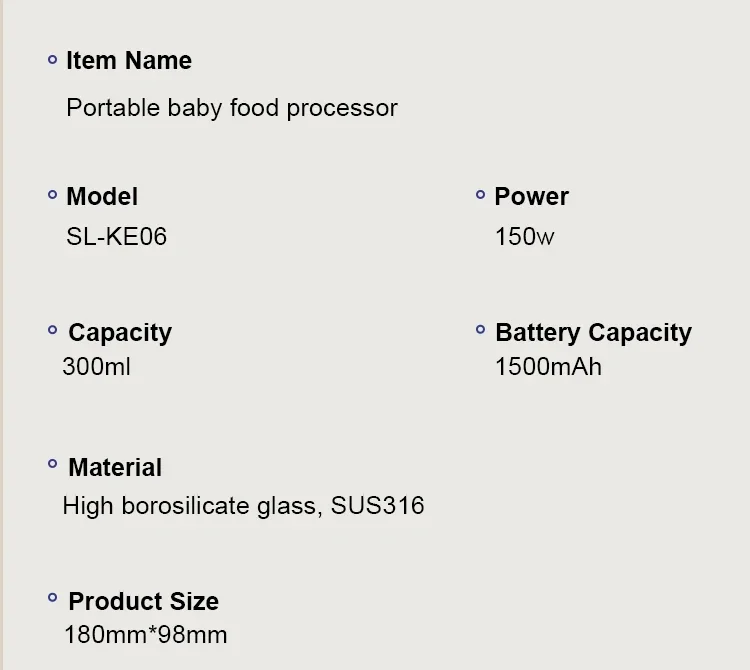 Processeur électrique multifonctionnel pour la fabrication de nourriture pour bébé, USB aste, portable, 8 phpopularité, acier inoxydable 2024, nouveauté, 316